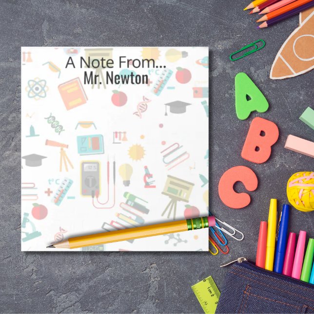 Science Teacher Personalised print apples books Notepad (Unique all-over science teacher design)