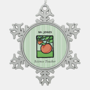 Science Teacher Thank You, Apple Snowflake Pewter Christmas Ornament