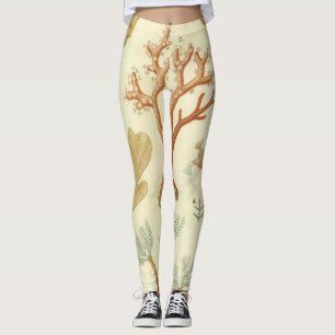 Science Textbook Biology, Vintage Coral Animals Leggings