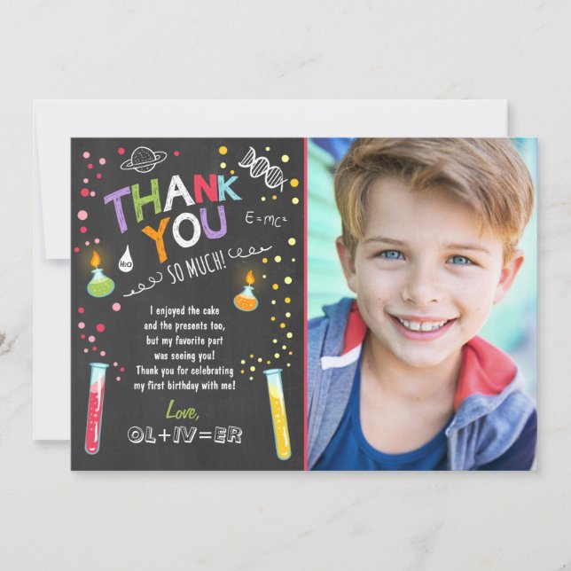 Science Thank You Card Experiment Birthday Boy (Front)