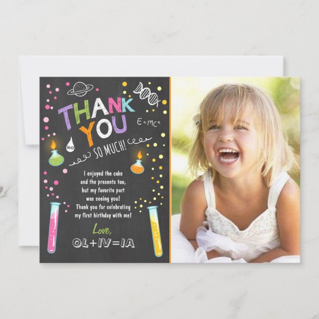 Science Thank You Card Experiment Birthday note (Front)