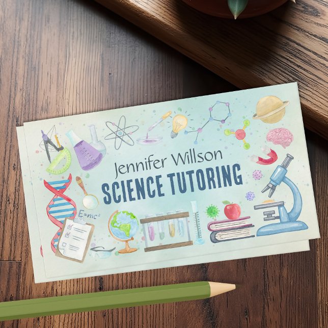 Science Tutoring - Teacher Watercolor art Business Card (Creator Uploaded)
