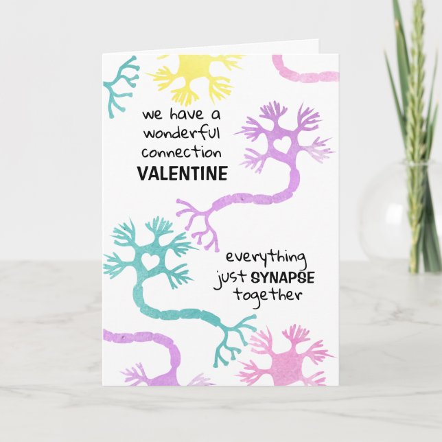 Science Valentine Neuron Biology Teacher Geek Card (Front)