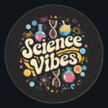 Science Vibes Groovy First Day of Back To School  Classic Round Sticker<br><div class="desc">Science Vibes Retro First Day of Back To School Groovy Teacher</div>