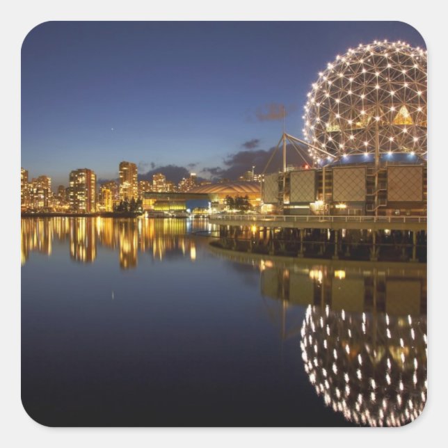 Science World and CBD reflected in False Creek, Square Sticker (Front)