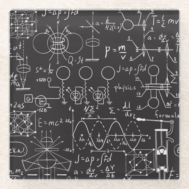 Scientific Formulas: Chalkboard Calculations Patte Glass Coaster (Front)