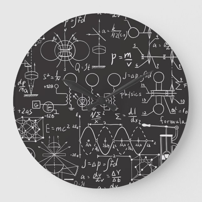 Scientific Formulas: Chalkboard Calculations Patte Large Clock (Front)