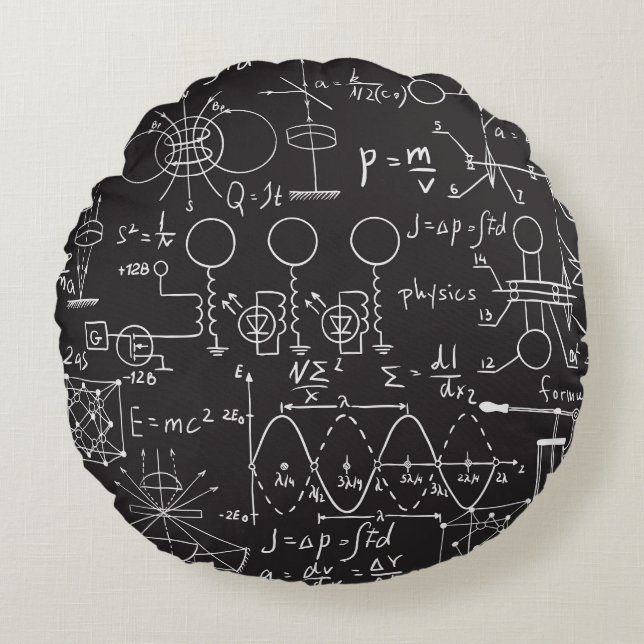 Scientific Formulas: Chalkboard Calculations Patte Round Cushion (Front)
