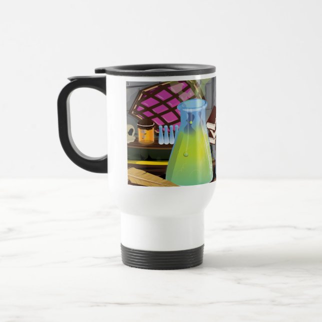 Scientific Laboratory with flasks and equipment Travel Mug (Left)