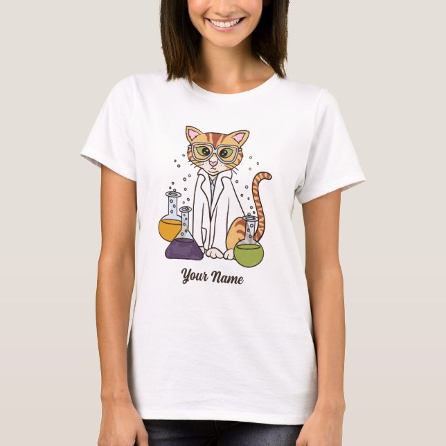 Scientist Cat - Orange Tabby Lab Kitty Cat Lover T-Shirt (Front)