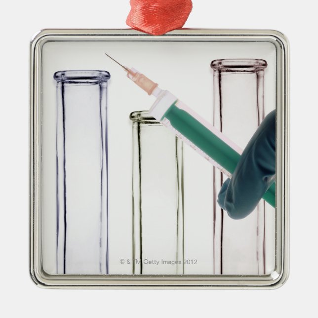 Scientist Holding Syringe Metal Tree Decoration (Front)