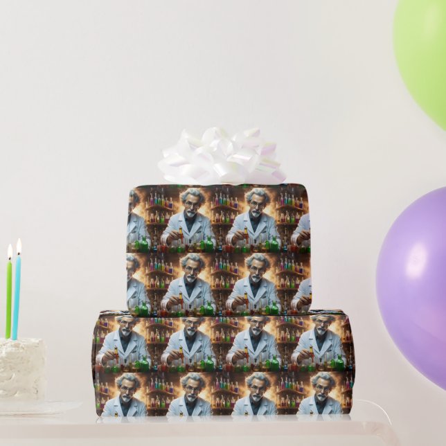 Scientist In A Laboratory Mixing Potions, Wrapping Paper (Party Gifts)