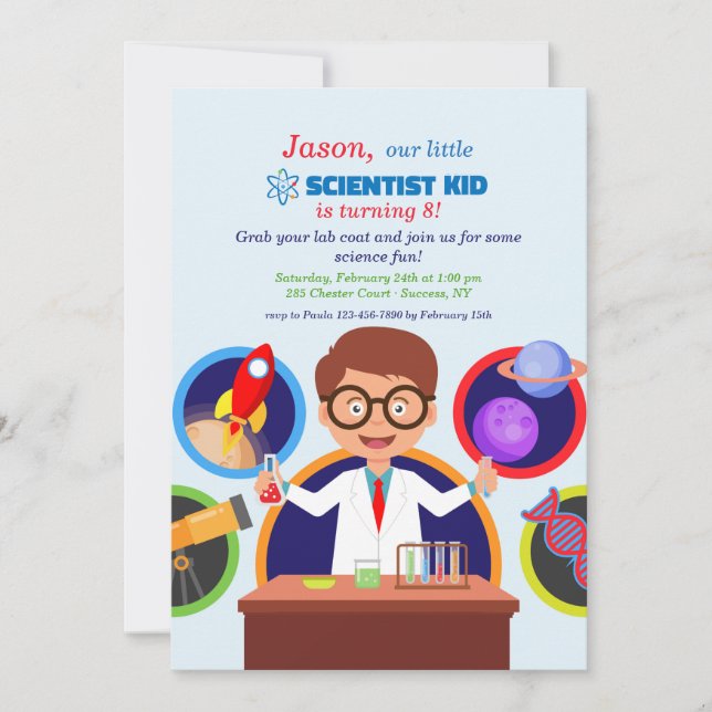 Scientist Kid Birthday Party Invitation (Front)