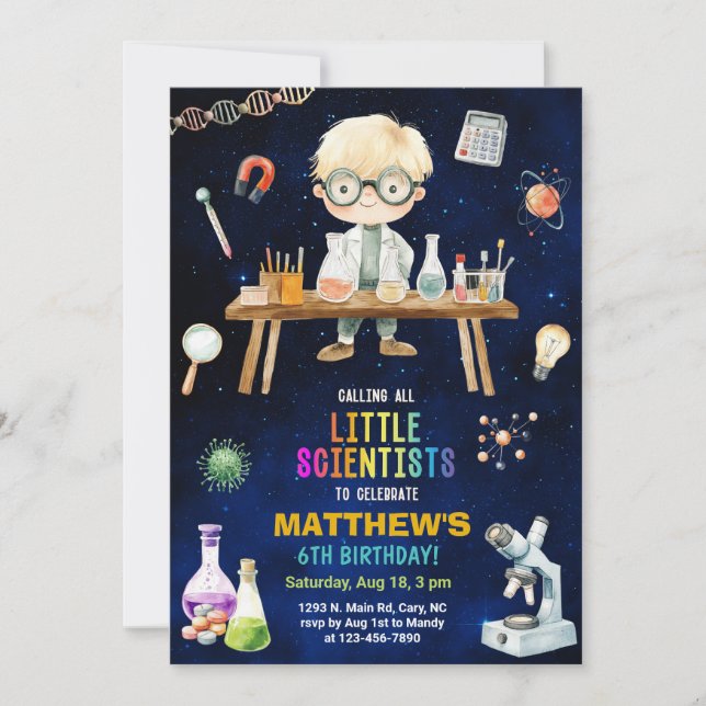 Scientist, Mad Science birthday invite. Invitation (Front)