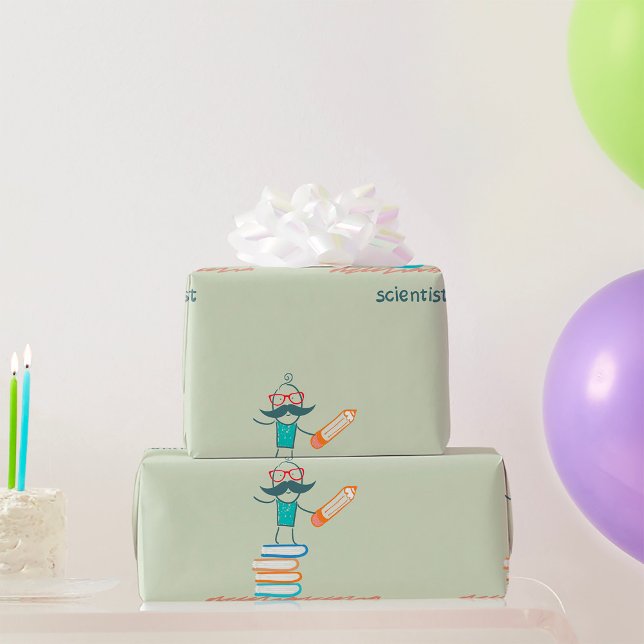 Scientist Standing On Books Wrapping Paper (Creator Uploaded)