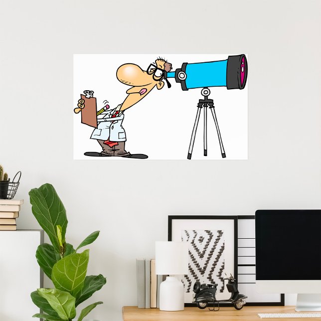 Scientist with Telescope Astronomy Science Humour  Poster (Creator Uploaded)