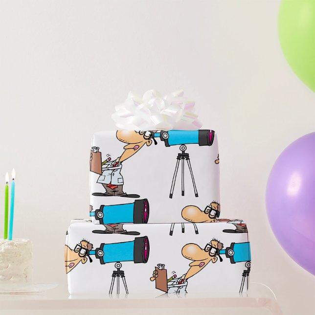 Scientist with Telescope Astronomy Science Humour  Wrapping Paper (Creator Uploaded)
