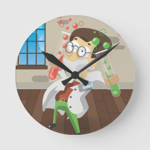 Scientist With Test tubes Round Clock