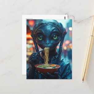 Scifi Alien Eating Ramen Postcard