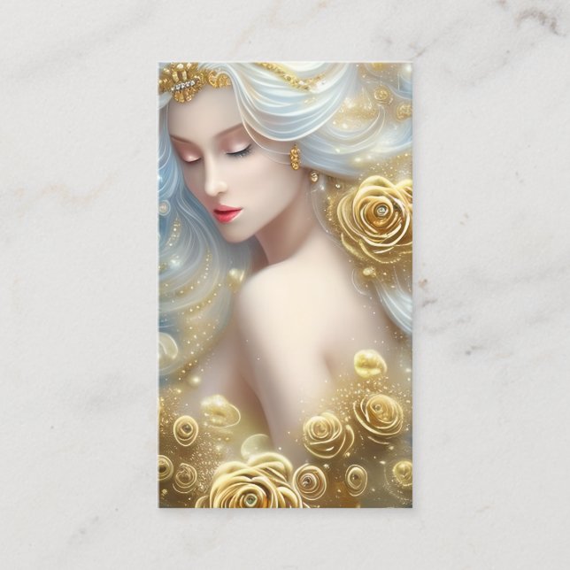 SciFi Exquisite Delicate Gold Intricate Roses Fema Business Card (Front)