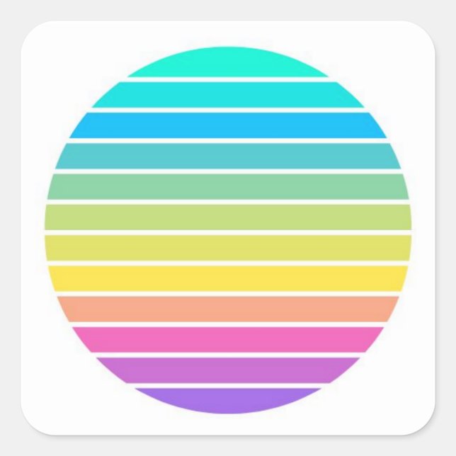 scifi rainbow pastel 60s 70s sunset stripes square sticker (Front)