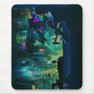 scifi skyscape cyberpunk girl synthwave neo mouse mat