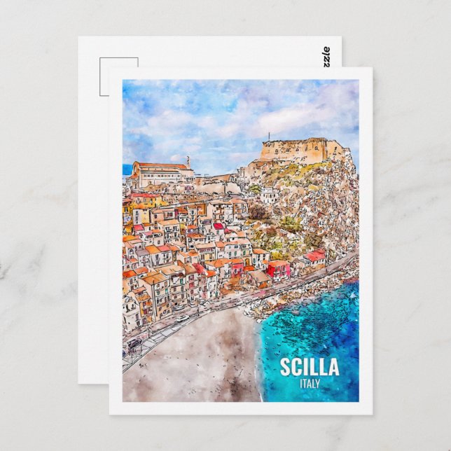 Scilla Italy Famous Travel Place Watercolor Sketch Postcard (Front/Back)
