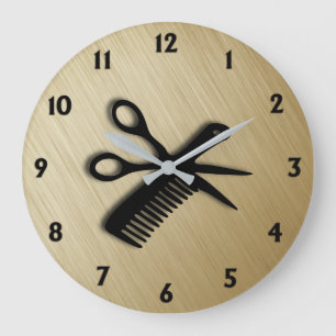 Scissor and Comb Brushed Antique Gold Large Clock