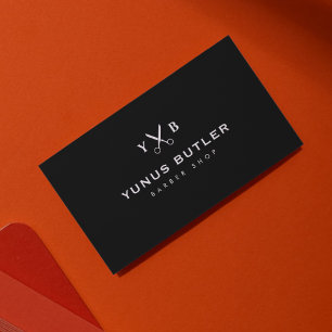 Scissor Barbershop Simple Minimalist Monogram Business Card