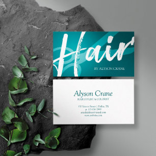 Scissor & Brush Script Cyan Hair Stylist Business Card