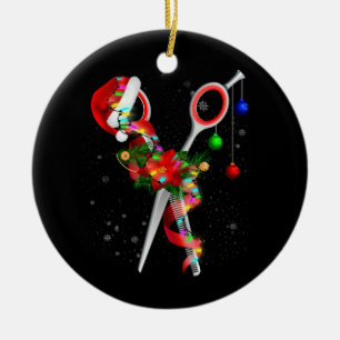 Scissor Hairstylist Santa Christmas Hair Stylist H Ceramic Tree Decoration