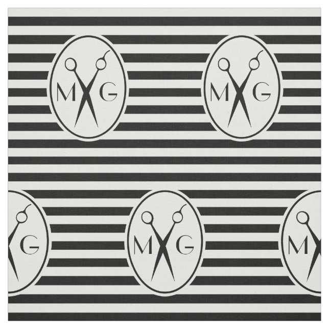 Scissor Monogram Initials Hair Stylist Barber Shop Fabric (Swatch)