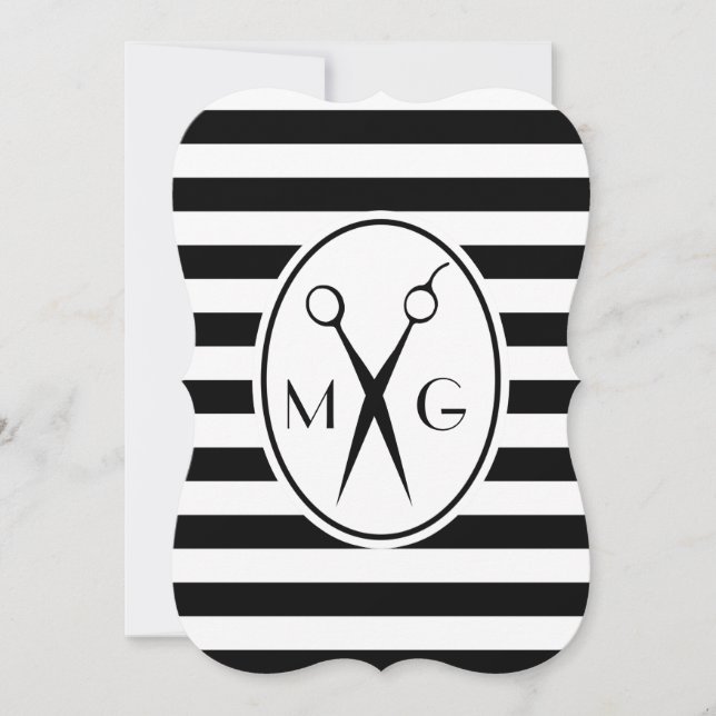 Scissor Monogram Initials Hair Stylist Barber Shop Invitation (Front)