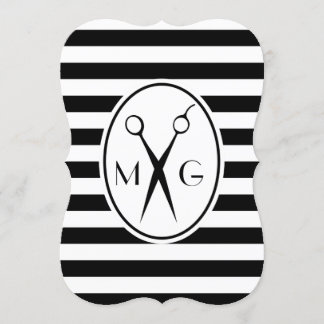 Scissor Monogram Initials Hair Stylist Barber Shop Invitation