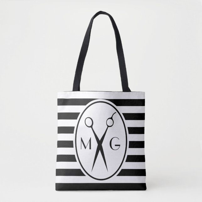 Scissor Monogram Initials Hair Stylist Barber Shop Tote Bag (Front)