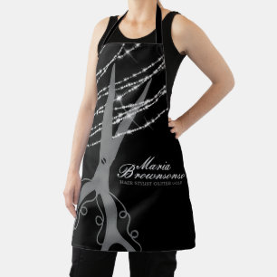 Scissor swirl cutting hair silver Glitter black Apron