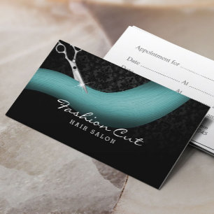 Scissor & Teal Hair Damask Hair Salon Appointment Card