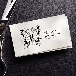 Scissors and Butterfly Black Ink Business Card