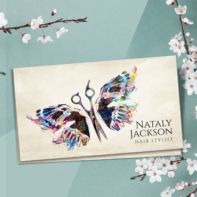 Scissors and Butterfly Watercolor  Business Card (Creator Uploaded)