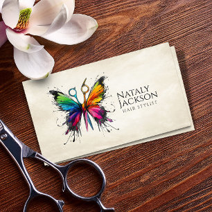 Scissors and Butterfly Watercolor Business Card