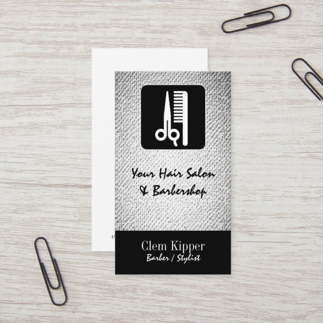 Scissors and Comb Barber Salon Texture Look Business Card (Front/Back In Situ)