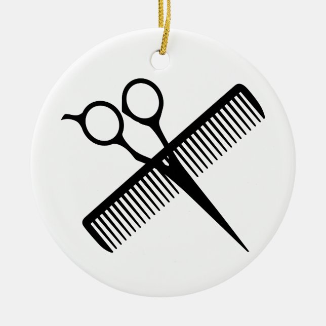 Scissors and Comb Ceramic Tree Decoration (Front)