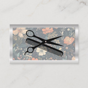 Scissors and Comb Floral Pattern Background Business Card