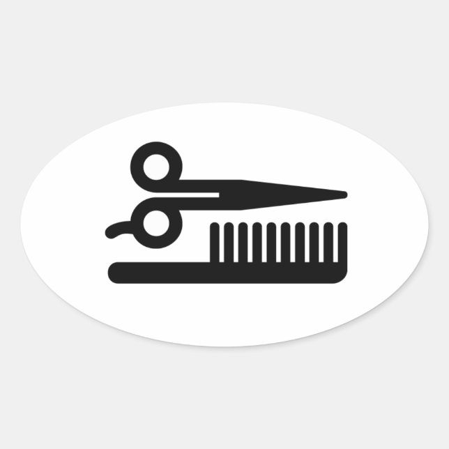 Scissors and Comb Oval Sticker (Front)