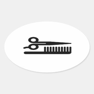 Scissors and Comb Oval Sticker