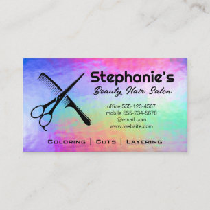Scissors and Comb Rainbow Iridescent Background Business Card