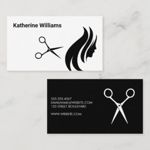 Scissors and Hair Logo   Simple Black White Business Card