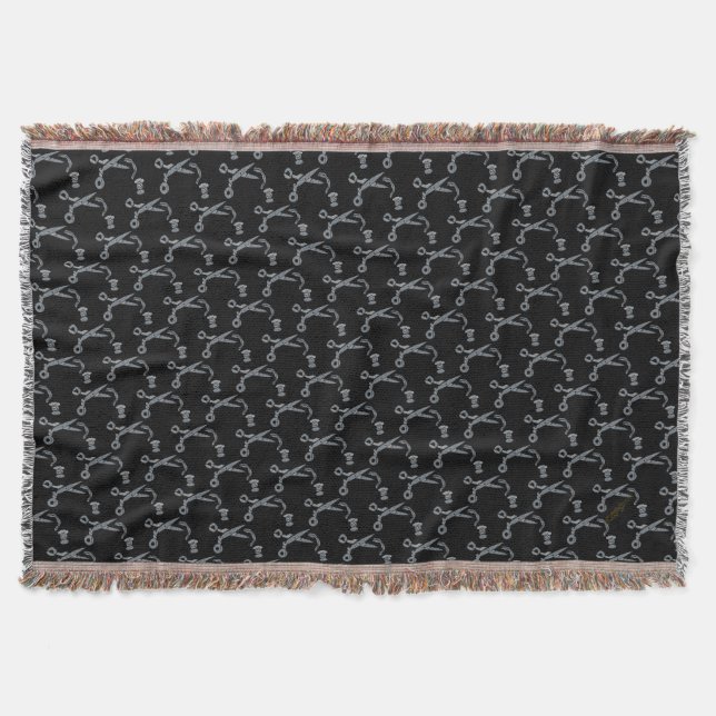 Scissors and Thread Throw Blanket (Front)