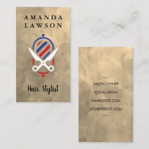 Scissors   Barber Pole Logo   Watercolor Business Card