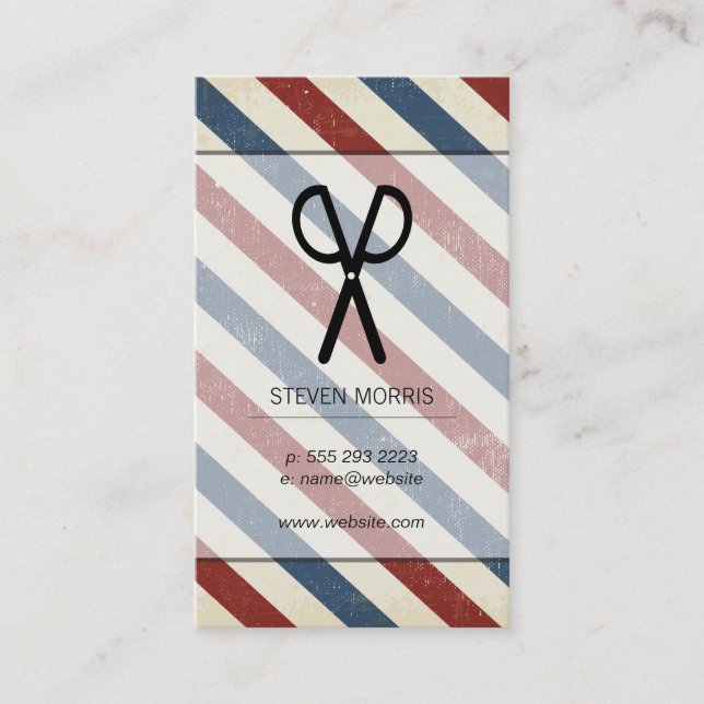 Scissors Barber Stripes Vintage Business Card (Front)